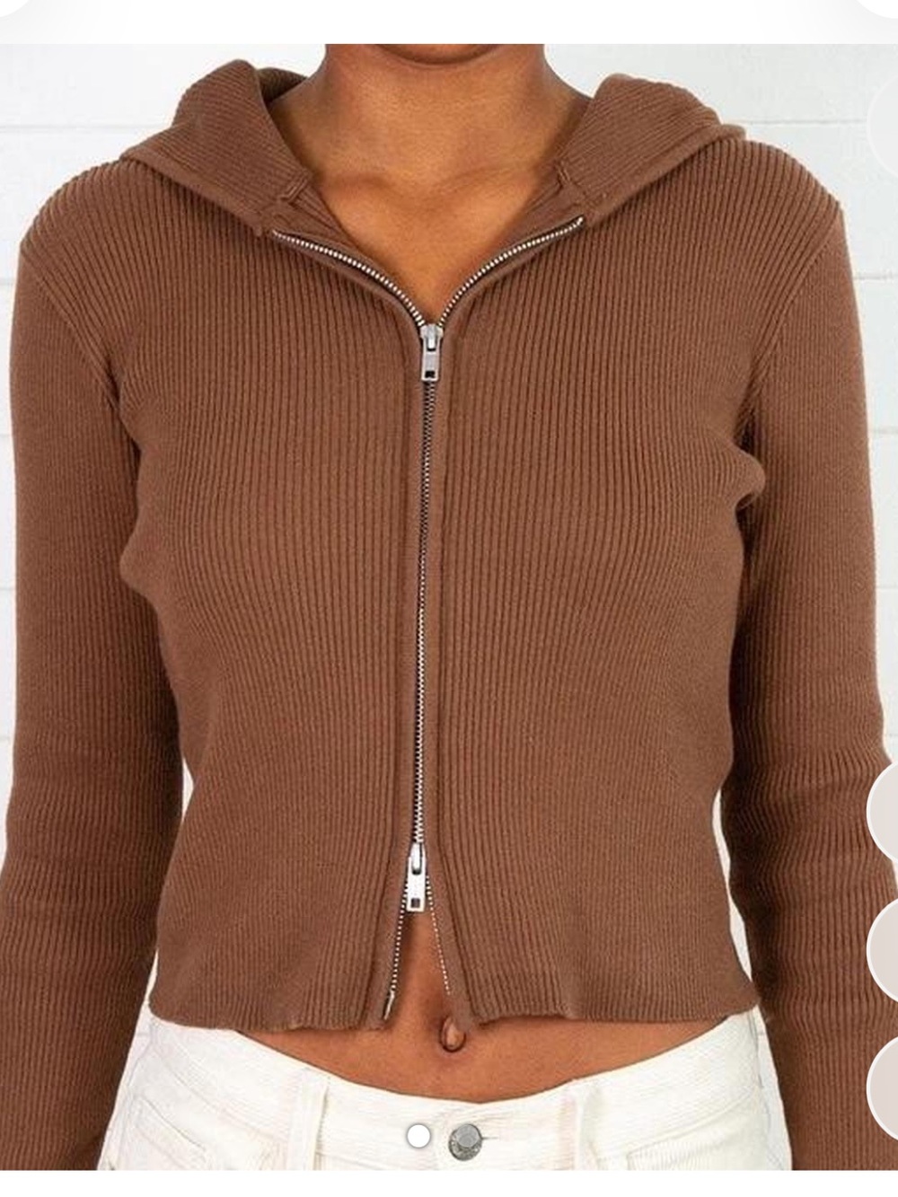 Brandy Melville Brown Ribbed Double-Zip Crop Top